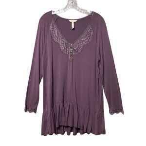 Matilda Jane Purple Peplum Tunic Top Button Lace Detail Long Sleeve Women's Sz L
